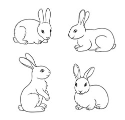 Set of Rabbits in contours - vector illustration