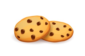Realistic chocolate chip cookies. Cookies isolated on white background. Vector illustration.