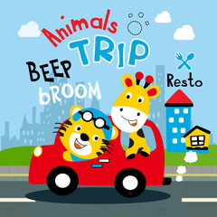 animal trip cartoon vector illustration art