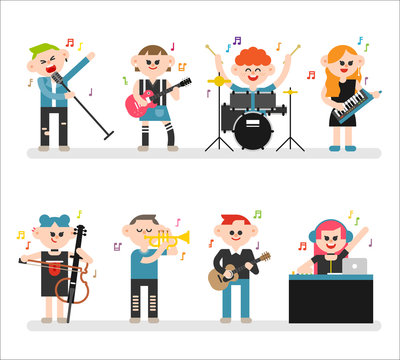 cute musician characters. vector flat design illustration set 