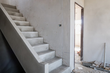 cement concrete stair in the under construction house at building site