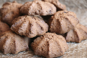 Fototapeta na wymiar chocolate shortbread cookie. delicious shortbread cookies with cocoa.