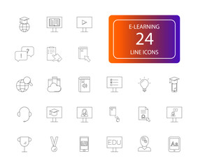 Line icons set. E-learning pack. Vector illustration