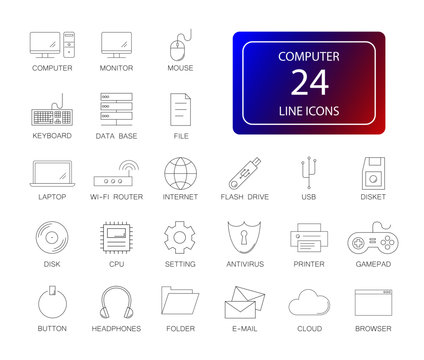 Line icons set. Computer pack. Vector illustration	