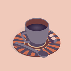 Vector illustration with 3D coffee cup n isometric flat style