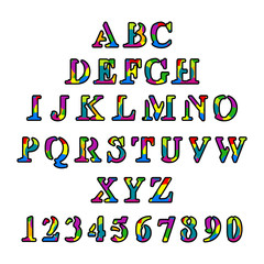ABC alphabet in colorful style for kids.Latin letters and numbers.