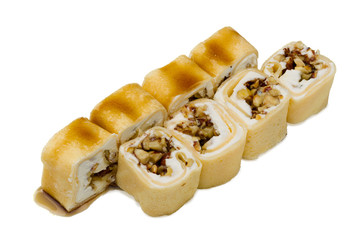 Japanese food. Sushi rolls on a white background