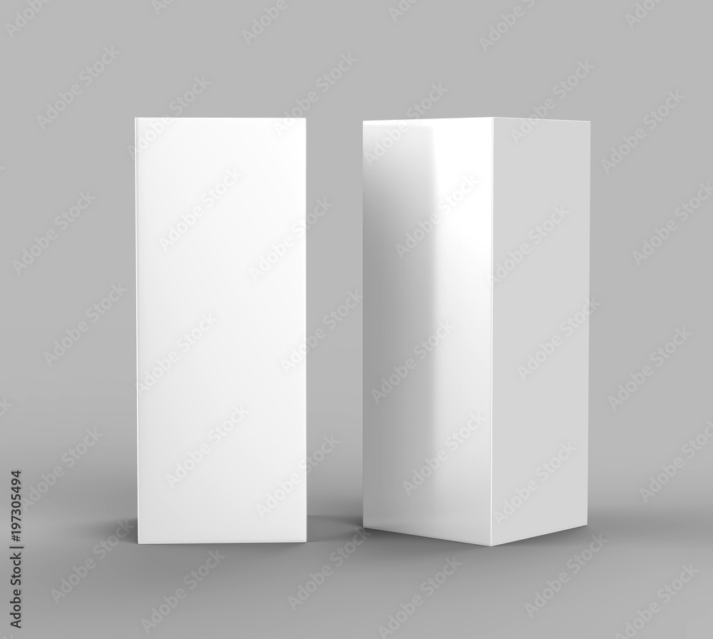 Wall mural pop up trade show tower tall display with stretch fabric square column. 3d render illustration.