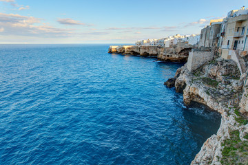 Evening view of Polignano A Mare town. South of Italy.