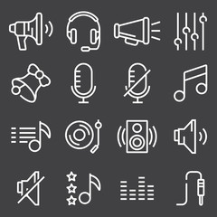 Sound icons set vector, Audio signs, buttons, elements Isolated on gray background.