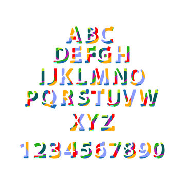 ABC alphabet in colorful style for kids.Latin letters and numbers.