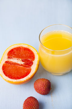 Glass of juice, grapefruit and lychee