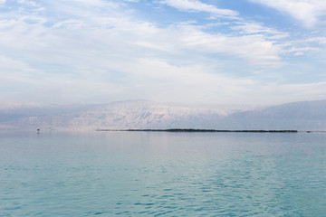The Dead Sea view, blue water and sky