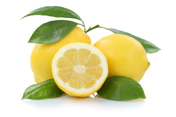 Naklejka na ściany i meble Zitrone Zitronen mit Blättern Früchte Freisteller freigestellt isoliert