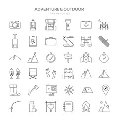 Various Adventure Thin Line Icon Set Design