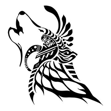 king of wolf with Aztec tribal silhouette tattoo vector style with white background