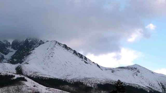 Lomnicky stit hill in Tatra mountains winter landscape timelapse