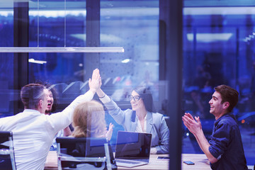 startup Group of young business people celebrating success