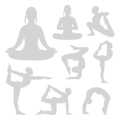 Grey pilates yoga fitness silhouettes set