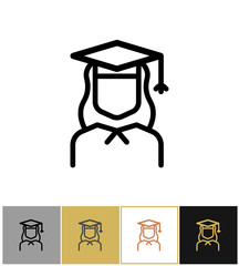 Graduate icon, female academy graduation woman symbol