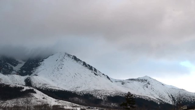 Lomnicky stit hill in Tatra mountains winter landscape timelapse