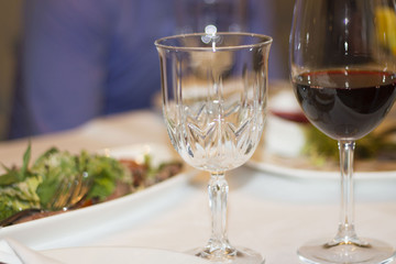 glass of wine on the table in the restaurant
