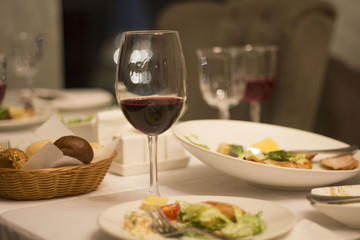 glass of wine on the table in the restaurant