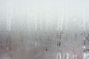 Water droplets condensation background of dew on glass window, humidity and foggy blank background....