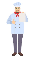 Chef  showing thumb up and showing the blank paper