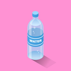 Bottle of water color isometric style icon with outline, food concept illustration