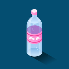 Bottle of water color isometric style icon with outline, food concept illustration