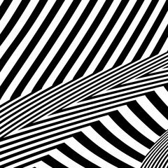 Abstract black and white background. Geometric pattern with visual distortion effect. Illusion . Op art.