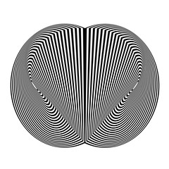Abstract black and white background. Geometric pattern with visual distortion effect. Illusion Striped abstract heart. Op art.