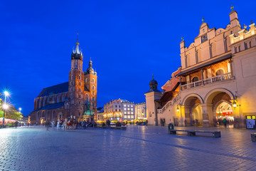 Naklejka na ściany i meble The Krakow Cloth Hall on the Main Square at night, Poland