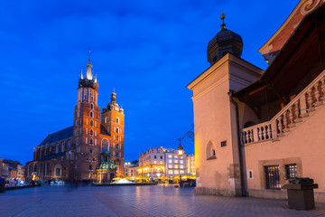 Naklejka na ściany i meble The Krakow Cloth Hall on the Main Square at night, Poland