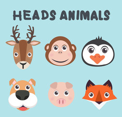 Fototapeta premium Cute Animal heads collection