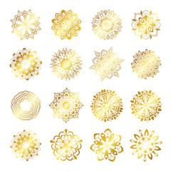 Gold Mandala Vector Design Elements. Round ornament decoration, flower patterns. Stylized floral motif. Tattoo print