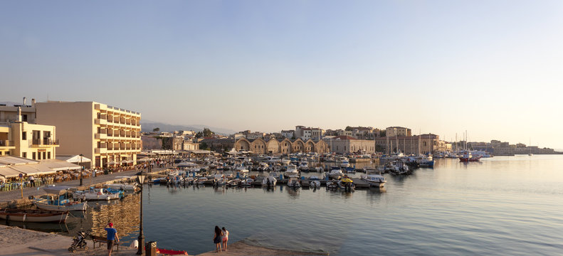 The old Venetian port of Chania, in crete at sunset