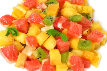Fototapeta na wymiar healthy citrus fruit salad background. top view