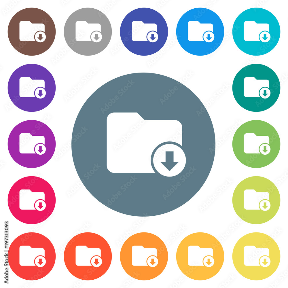 Poster move down directory flat white icons on round color backgrounds