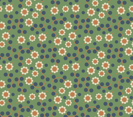 Ornamental seamless pattern with leaf and flowers. Cute print in scandinavian style.The image is made in the style of spring things. Abstract background. Ornamental, traditional, simple.