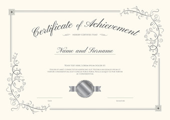 Luxury certificate template with elegant border frame, Diploma design for graduation or completion