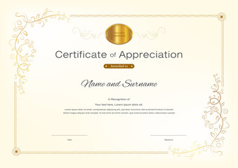 Luxury certificate template with elegant border frame, Diploma design for graduation or completion