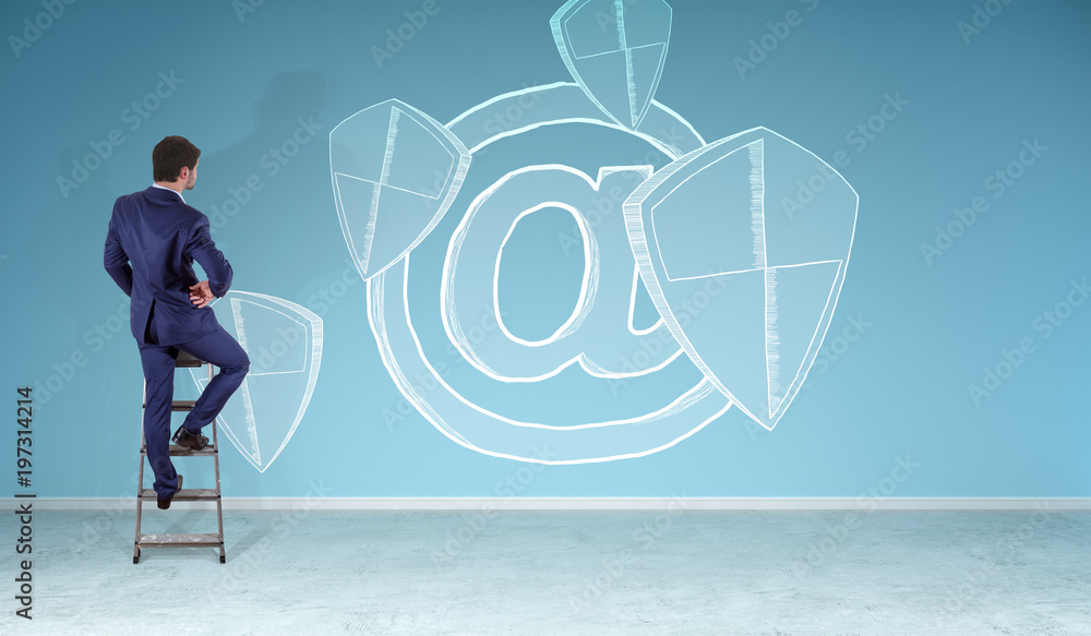 Aufkleber businessman watching internet security interface sketch on a wall 3d rendering