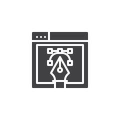 Web design with fountain pen nib vector icon. filled flat sign for mobile concept and web design. Browser window and vector design drawing tool simple solid icon. Symbol, logo illustration