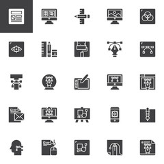 Design and Creative vector icons set, modern solid symbol collection, filled style pictogram pack. Signs logo illustration. Set includes icons as Layout, Designing, Graphic tablet, Computer art, Paint