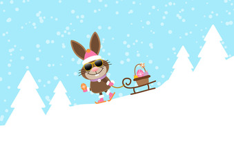 Bunny Sunglasses Sleigh Skiing Downhill Easter Eggs Snow Blue