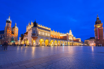 The Krakow Cloth Hall on the Main Square at night, Poland