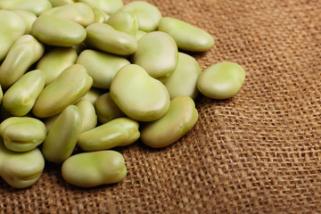 fresh broad beans on a rustic background