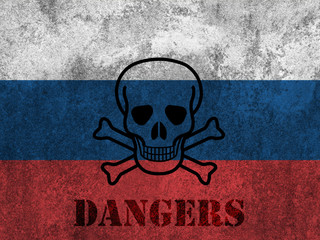 flag of Russia with a symbol of poison. 